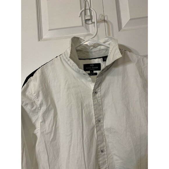 Michael Brandon Button Up Shirt Men Sz S White‎ Black Long Sleeve Stretch Casual - Picture 7 of 8